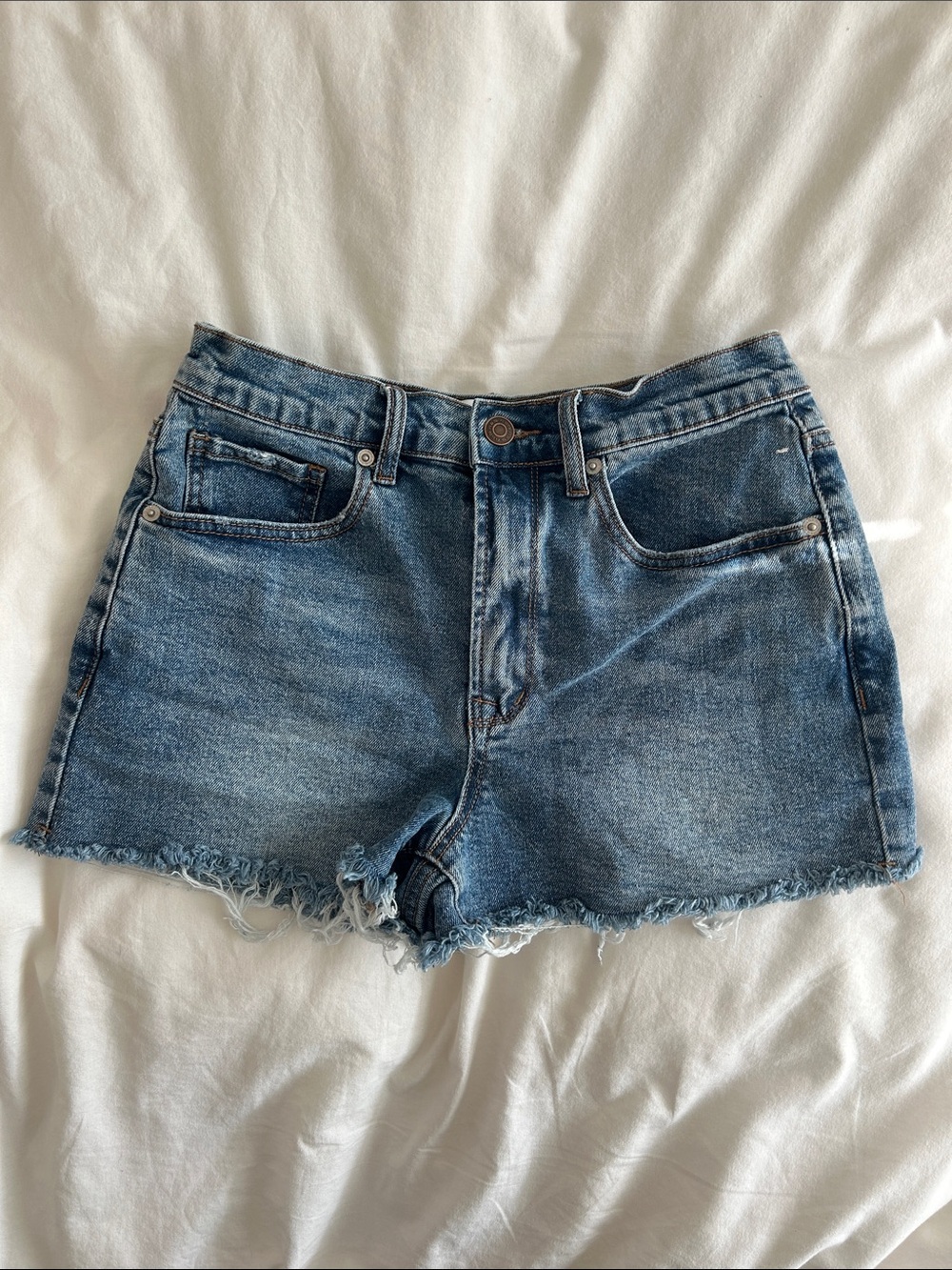 RSQ High Rise Denim Cutoff Shorts in Blue